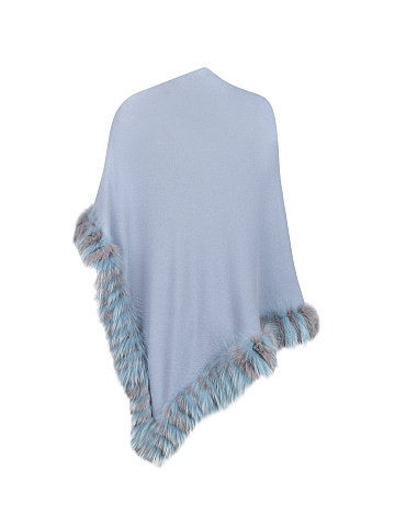 Blue Cashmere Poncho With Fox Fur, 2