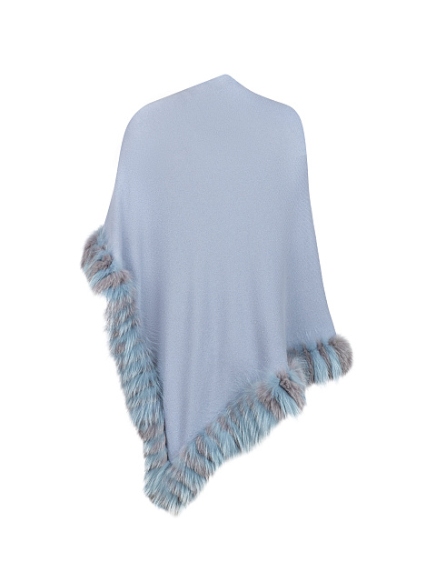 Blue Cashmere Poncho With Fox Fur, 2
