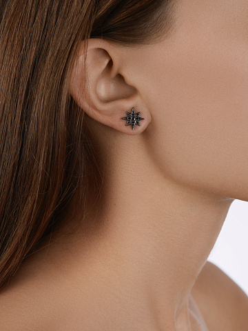 Black Round Diamond & Black Gold Earrings, 2