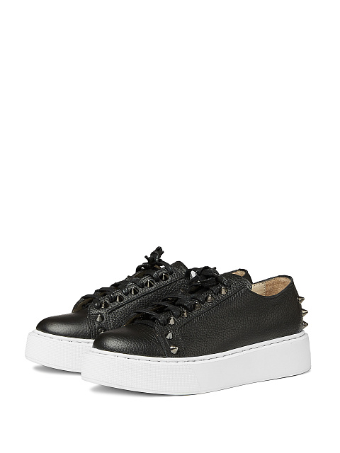 Black Leather Studded Sneakers, 1