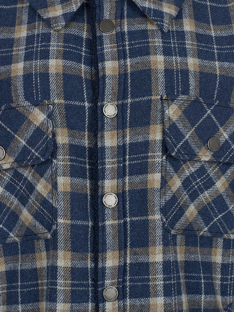 Navy Blue Checked Blue Faux Fur Lined Shirt, 3 Navy Blue Checked Blue Faux Fur Lined Shirt, 3