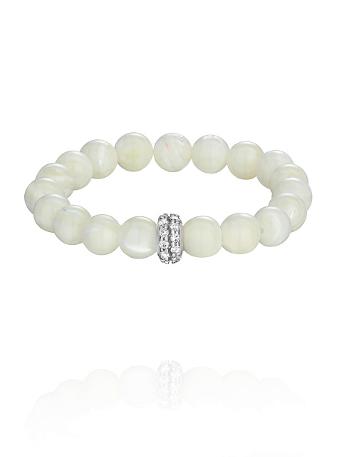 Silver bracelet with mother-of-pearl beads and cubic zirconia, 1