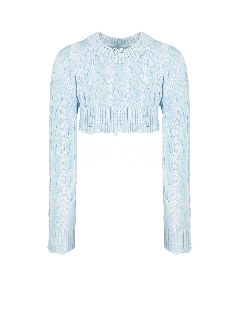 Light Blue Distressed Cable Knit Super Cropped Sweater, 1 Light Blue Distressed Cable Knit Super Cropped Sweater, 1
