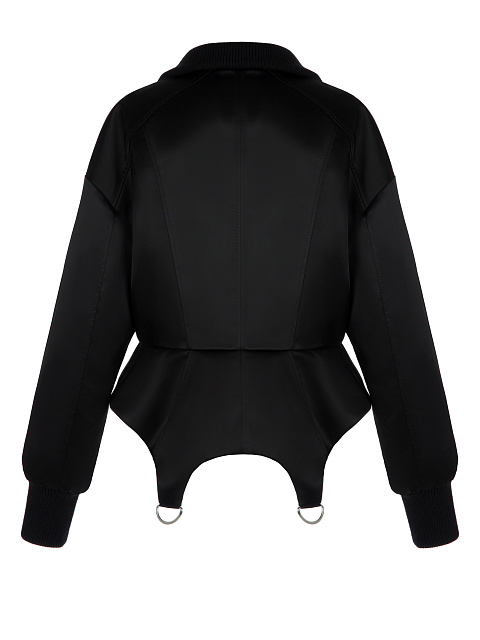 Black Silk Peplum Bomber Jacket, 2 Black Silk Peplum Bomber Jacket, 2