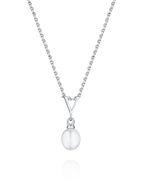 Silver necklace with letter V pendant and pearl, 1