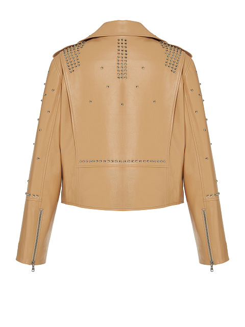 Beige Studded Leather Biker Jacket, 2 Beige Studded Leather Biker Jacket, 2