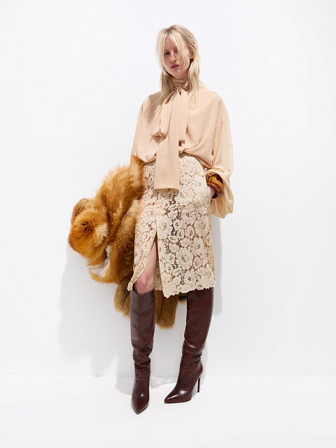 Beige lace midi skirt, 2