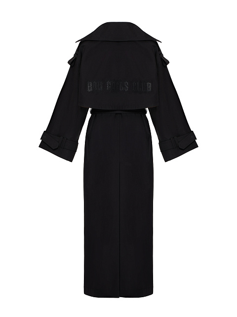 Black Leather Trim Cotton Trench Coat, 2 Black Leather Trim Cotton Trench Coat, 2