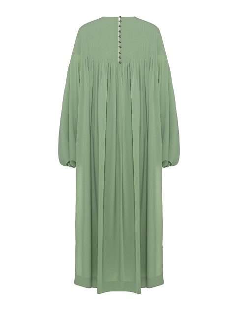 Green crepe silk suit, tunic trimmed with embroidery, joggers with elastic waistband, 2 Green crepe silk suit, tunic trimmed with embroidery, joggers with elastic waistband, 2