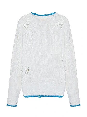 White & Blue Unisex Anchor Cotton Sweater, 2
