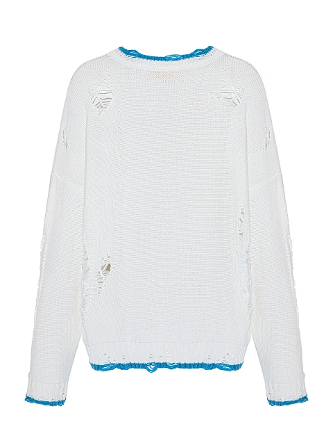 White & Blue Unisex Anchor Cotton Sweater, 2 White & Blue Unisex Anchor Cotton Sweater, 2