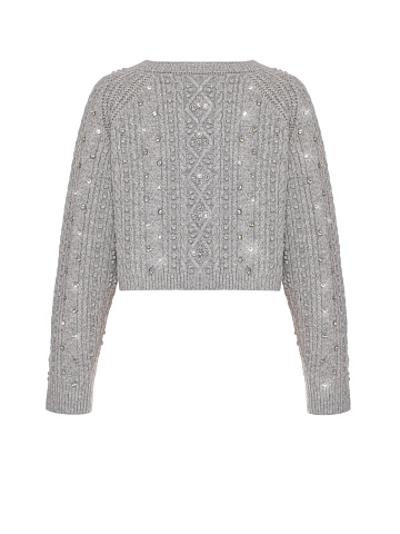 Grey Rhinestones Cashmere Cardigan, 2