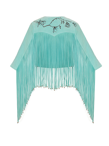 Turquiose Embroidered Fringed Suede Jacket, 2