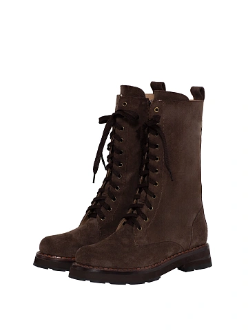 Dark Brown Suede Lace Up Boots, 1