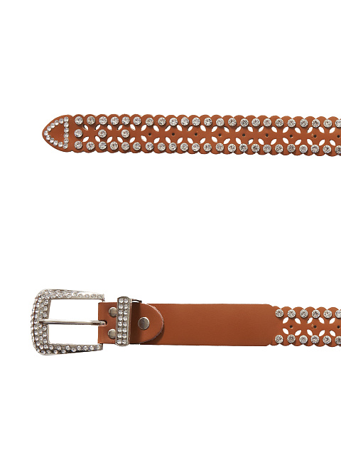 Brown Rhinestone Perforated Faux Leather Belt, 2 Brown Rhinestone Perforated Faux Leather Belt, 2
