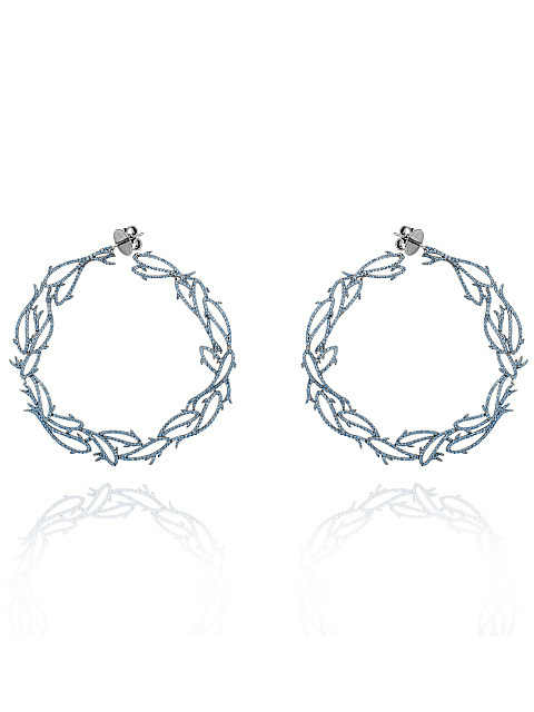 Blue Round Zircon & Black Gold Hoop Earrings, 1
