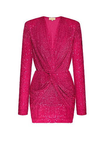 Hot Pink Sequin Draped Mini Dress, 1