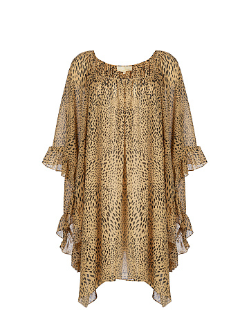 Leopard Printed Rayon Ruffled Mini Dress, 1
