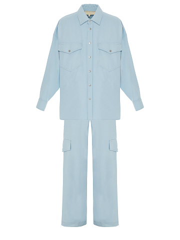 Blue Cotton Printed Shirt & Pants, 1