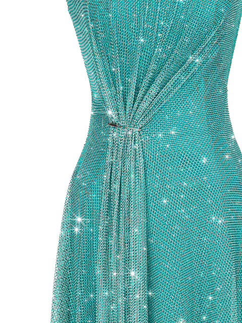 Turquoise Rhinestone Mesh Mini Dress, 3
