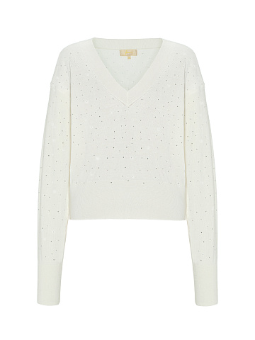 White Rhinestone Cashmere Pullover, 1