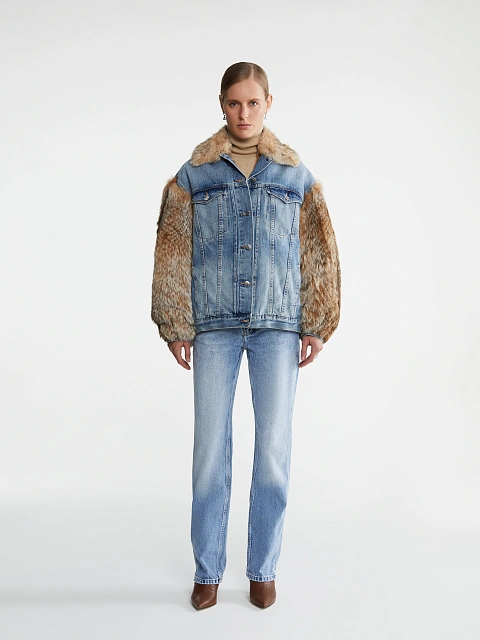 Bobcat Fur Blue Denim Jacket, 5