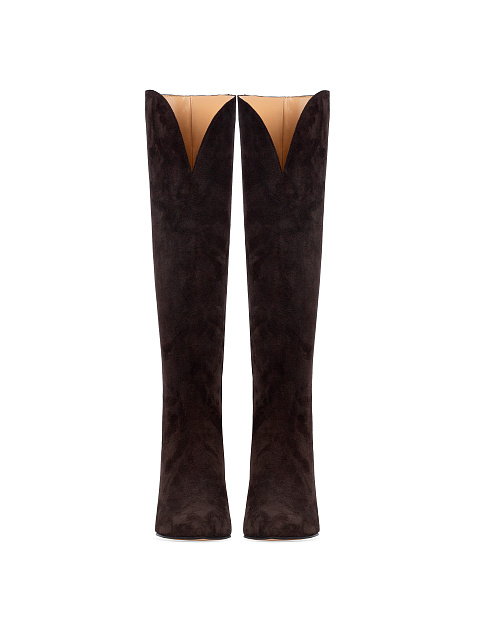 Dark Brown Suede Heeled Tall Boots, 2