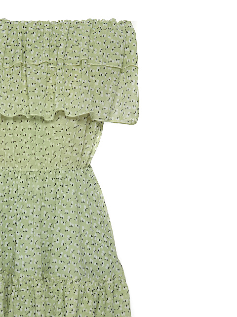 Light Green Flower Printed Off Shoulder Mini Dress, 3 Light Green Flower Printed Off Shoulder Mini Dress, 3