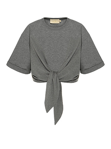 Dark grey cropped T-shirt with a knot, 1