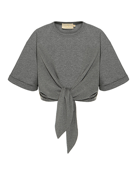 Dark grey cropped T-shirt with a knot, 1 Dark grey cropped T-shirt with a knot, 1