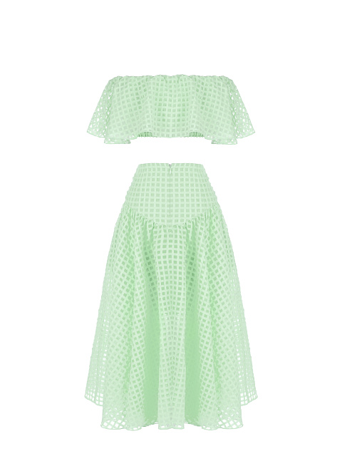 Lime Green Checked Chiffon Top & Midi Skirt, 2 Lime Green Checked Chiffon Top & Midi Skirt, 2