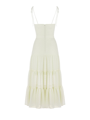 Light Yellow Polka Dot Chiffon Midi Dress , 2