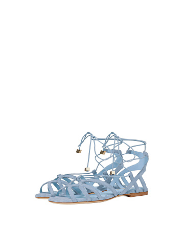 Light Blue Suede Flat Sandals, 1