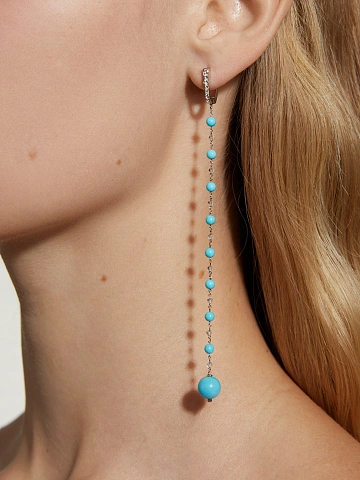 White Gold, Turquoise, Topaz & Rock Crystal Long Earrings, 2