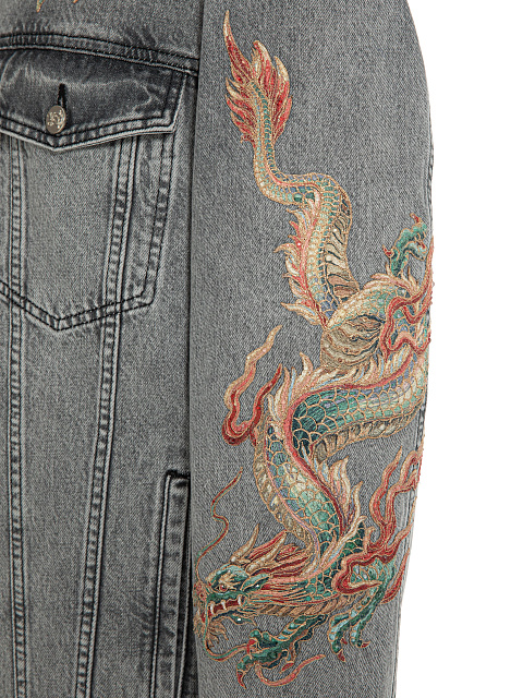 Grey denim jacket with embroidery, 7