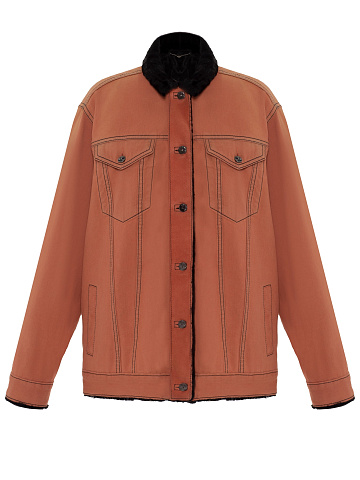 Orange denim jacket with astrakhan fur lining, 1