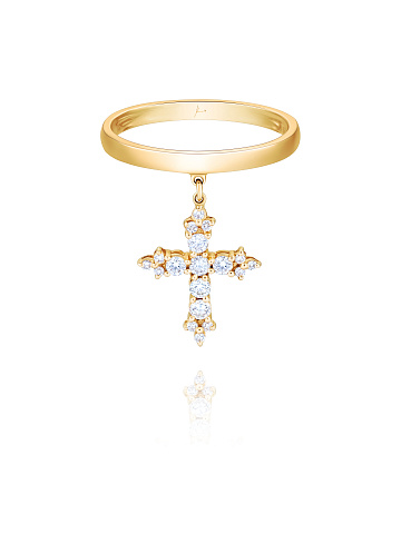 Yellow Gold & Diamonds Cross Ring, 1