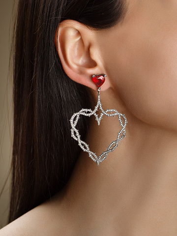 Black Gold Diamond & Ruby Heart-Shaped Earrings, 2