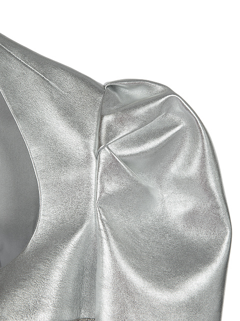 Silver Leather Cropped Blazer, 4