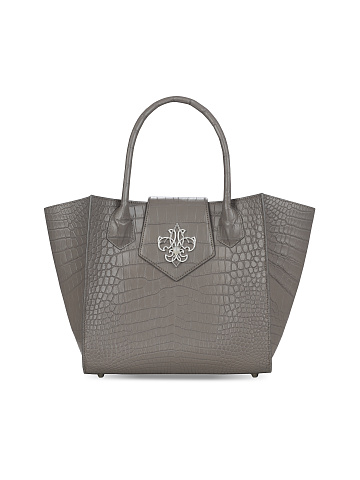 Taupe Crocodile Leather Tote With Diamonds & Moonstone Jeweled Fleur De Lis, 1