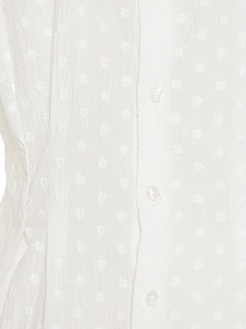 White Cotton Blouse With Textured Pattern, 3 White Cotton Blouse With Textured Pattern, 3