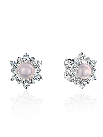 Stud earrings with chalcedony and round diamonds, 1