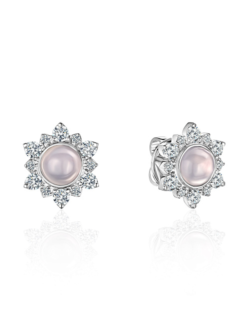 Stud earrings with chalcedony and round diamonds, 1