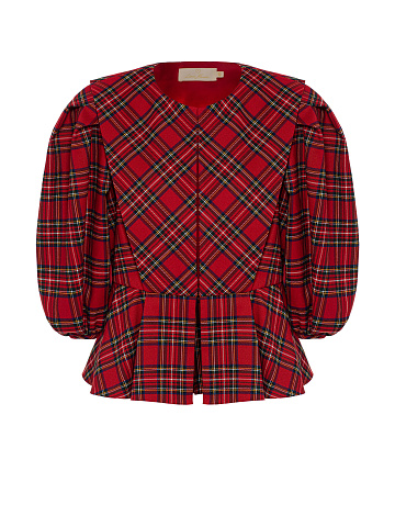 Red cropped check jacket with voluminous sleeves, 1