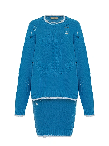 Bright Blue Jersey Sweater & Midi Skirt Set, 1