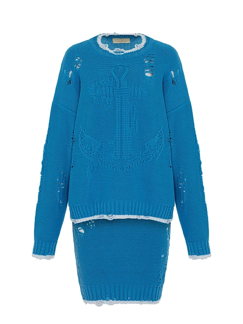 Bright Blue Jersey Sweater & Midi Skirt Set, 1 Bright Blue Jersey Sweater & Midi Skirt Set, 1