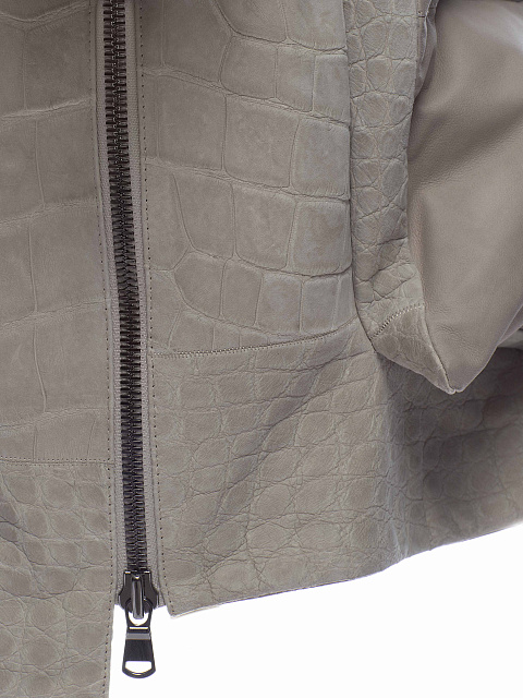 Racoon Fur & Crocodile Leather Trimmed Beige Suede Down Coat, 4 Racoon Fur & Crocodile Leather Trimmed Beige Suede Down Coat, 4
