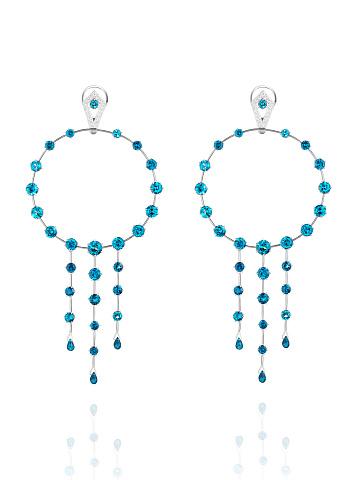 London Blue Topaz, Gray Round Diamond & White Gold Hoop Earrings, 1