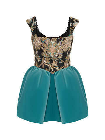 Embroidered Jacquard & Velvet Mini Dress, 1