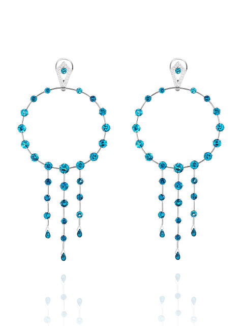 London Blue Topaz, Gray Round Diamond & White Gold Hoop Earrings, 1